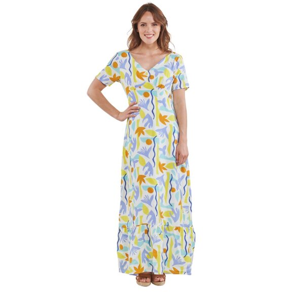 Molly Bracken Dresses & Skirts - Molly Bracken Printed Maxi Dress V-Neck Ruffle White Size Medium Lili Sidonio